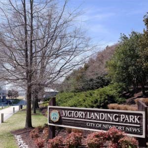 Victory Landing Park entrance sign
